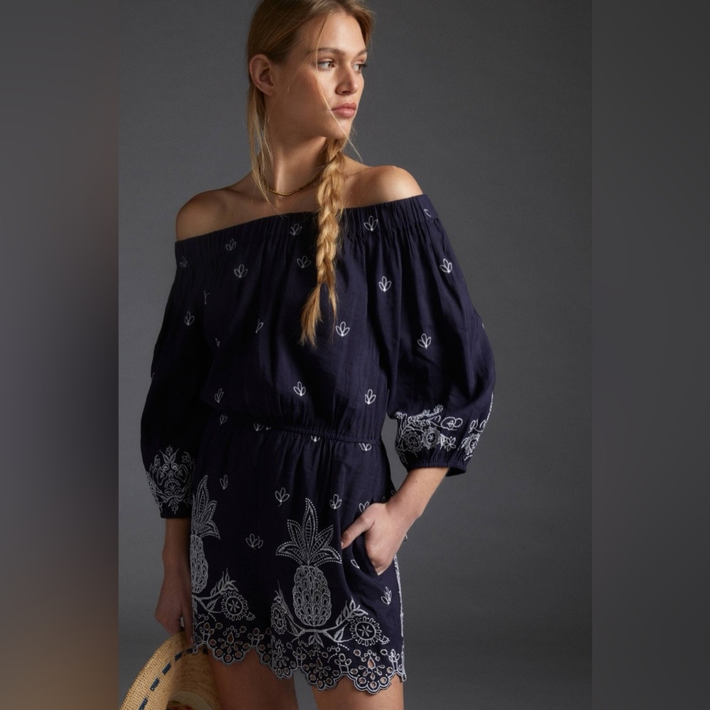 Farm Rio Jackie Linen Blend Embroidered Romper